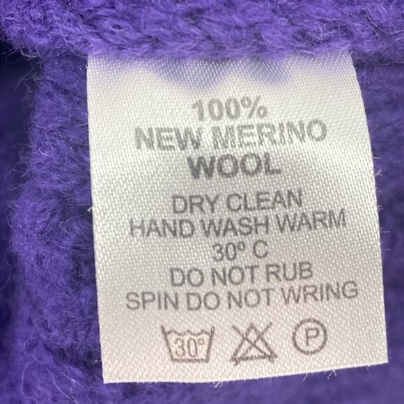 Shades Of ARAN Purple Irish 100% Merino Wool Knit Poncho Cape Purple SHRUNk - Picture 4 of 4